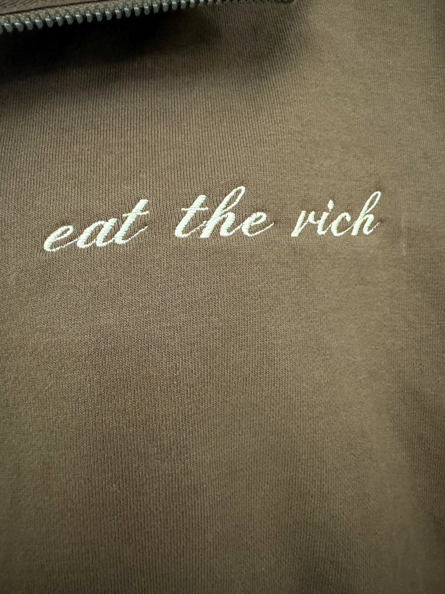 Eat the Rich Brown Cropped Quarter Zip Hoodie 2XL