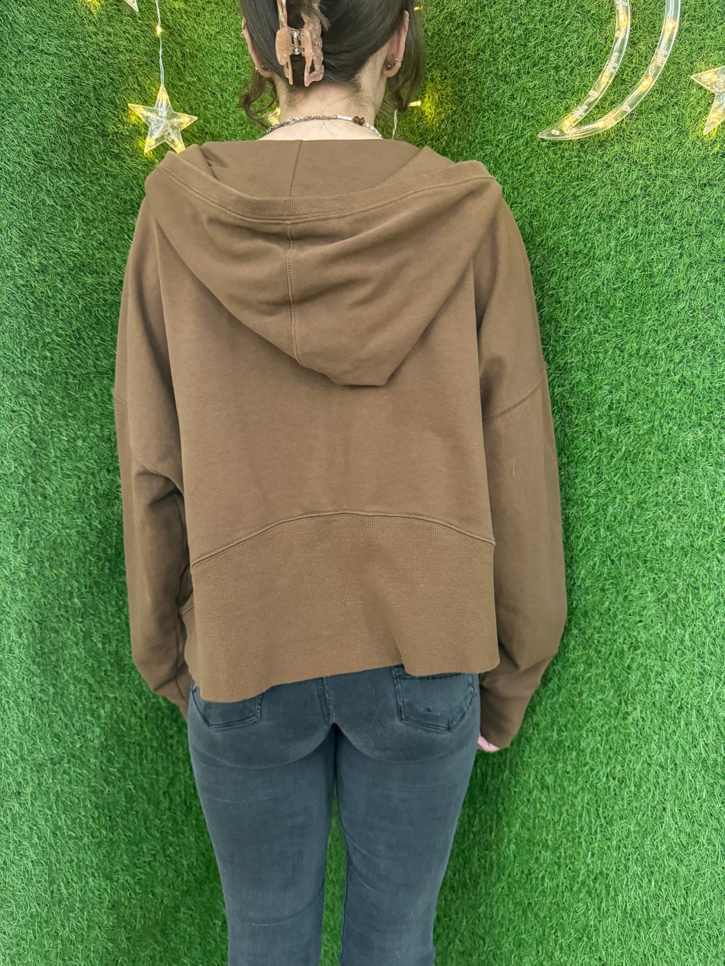 Eat the Rich Brown Cropped Quarter Zip Hoodie 2XL