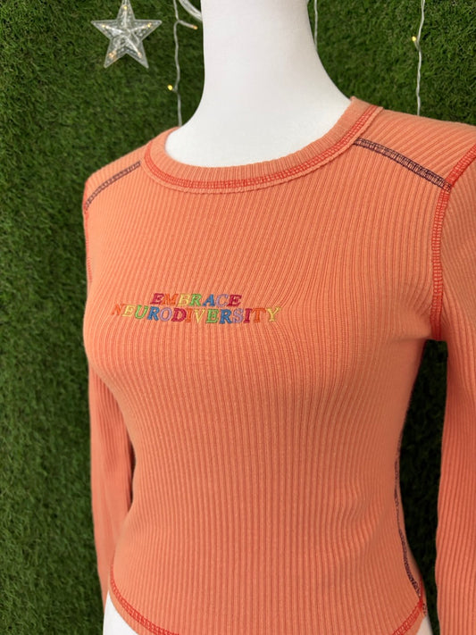Embrace Neurodiversity Orange Ribbed Long Sleeve S