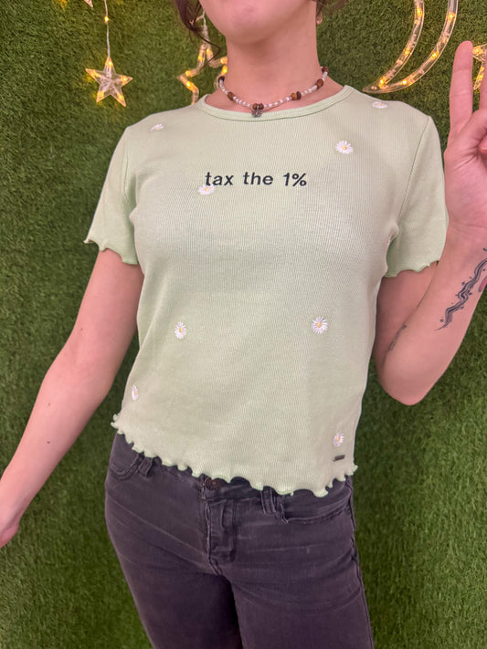 Tax the 1% Pastel Flower Scalloped Edge Tee S