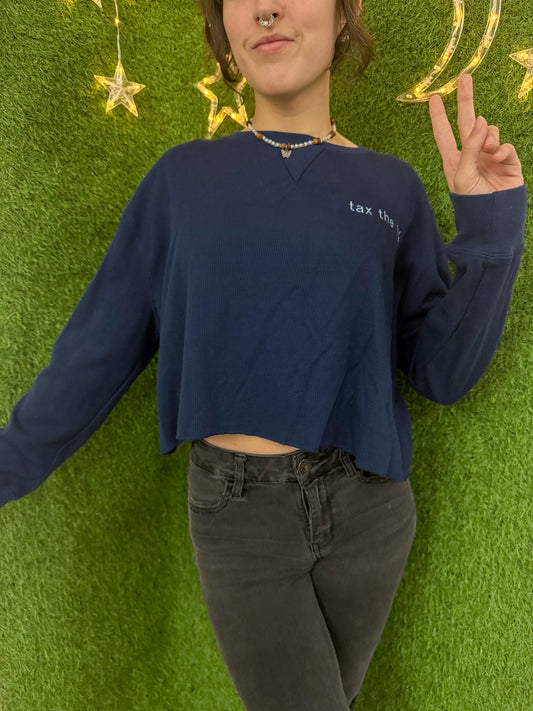 Tax the 1% Navy Cropped Long Sleeve XL