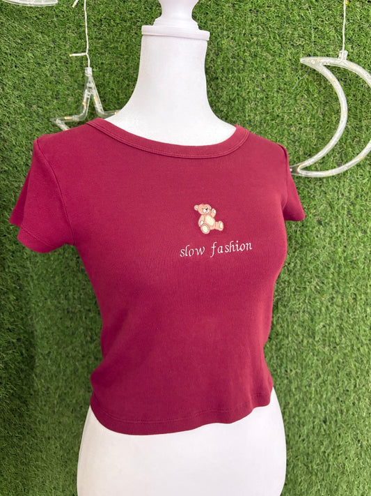 Slow Fashion Red Baby Tee S