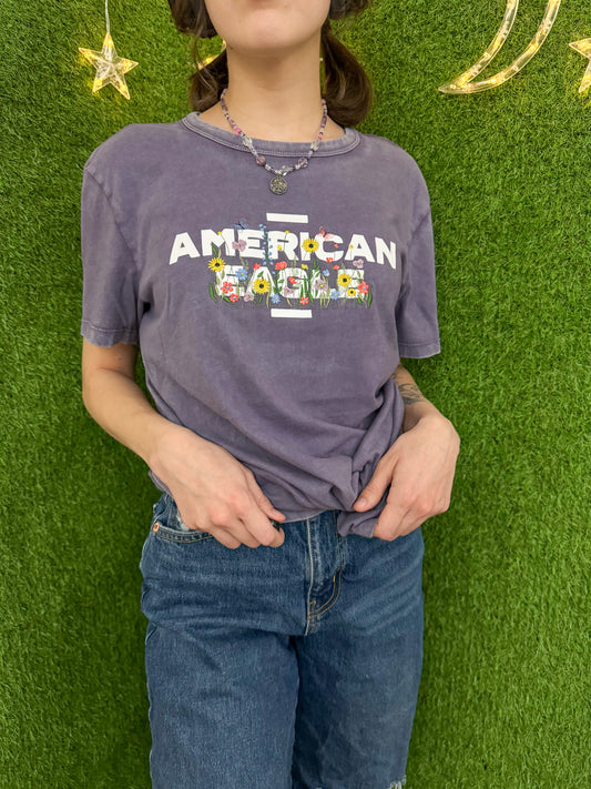 Floral American Eagle Purple T-Shirt S
