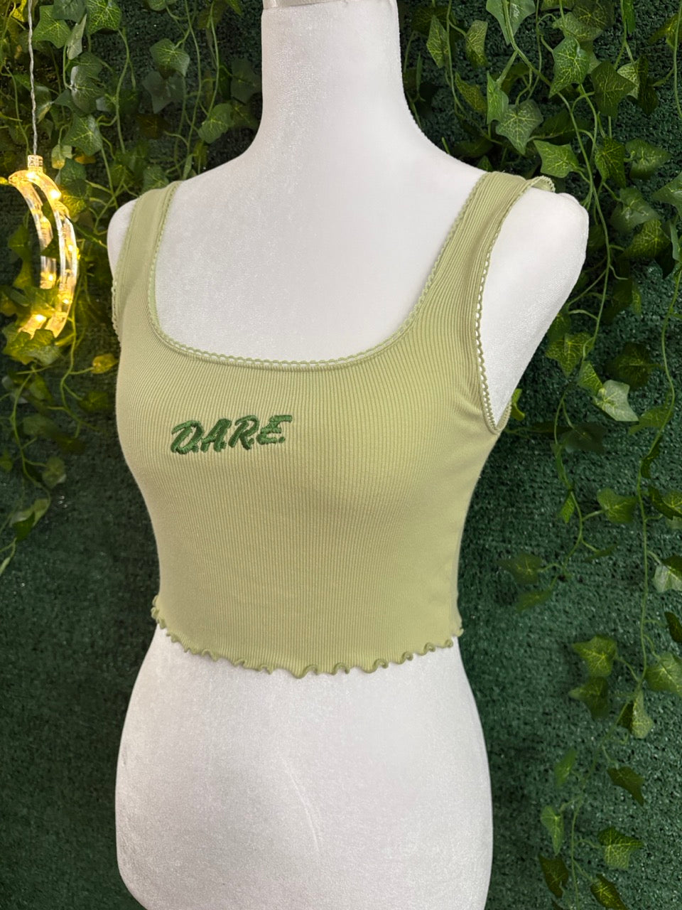 D.A.R.E. Green Ribbed Cropped Tank S