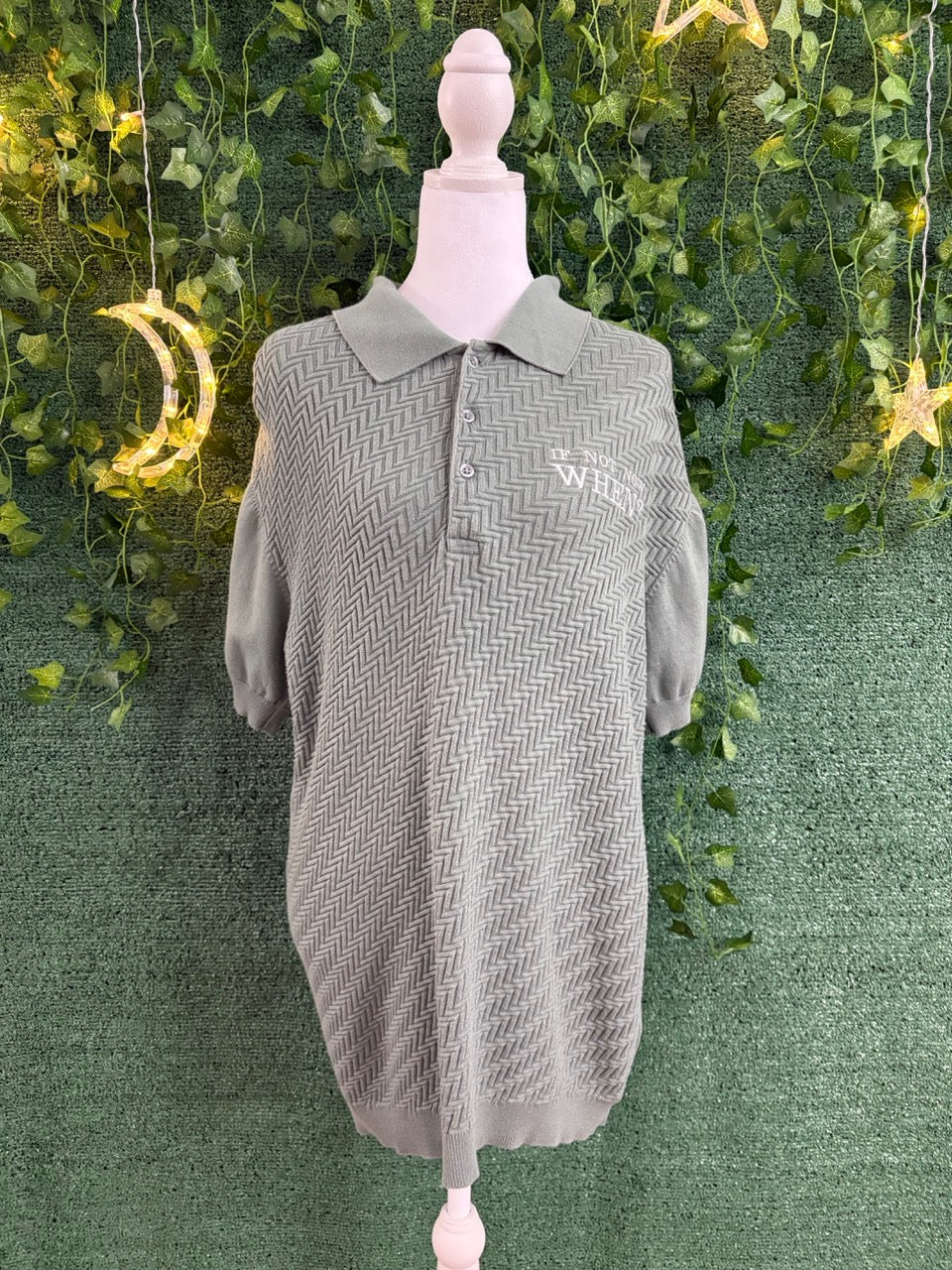 If Not Now When? Green Textured Collard Shirt L