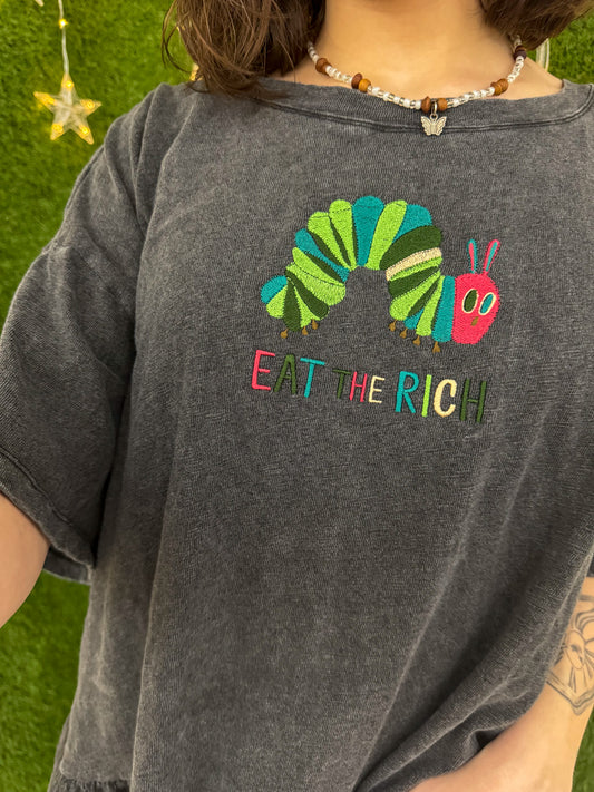 Eat the Rich Grey Peplum Cropped T-Shirt 3XL