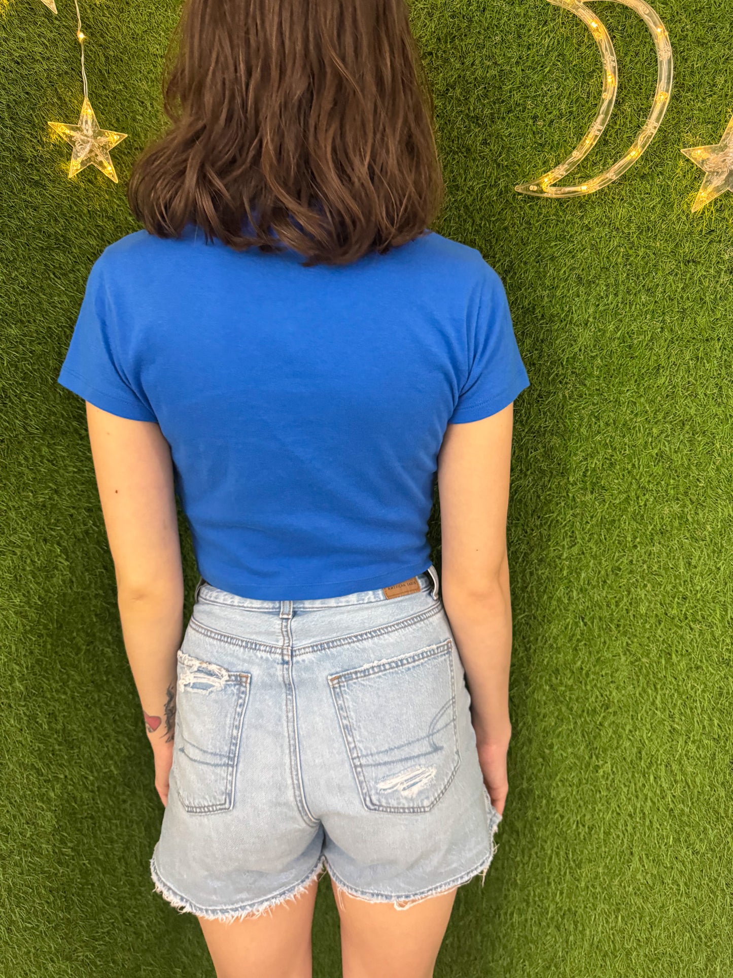 Wormy Blue Baby Tee XS
