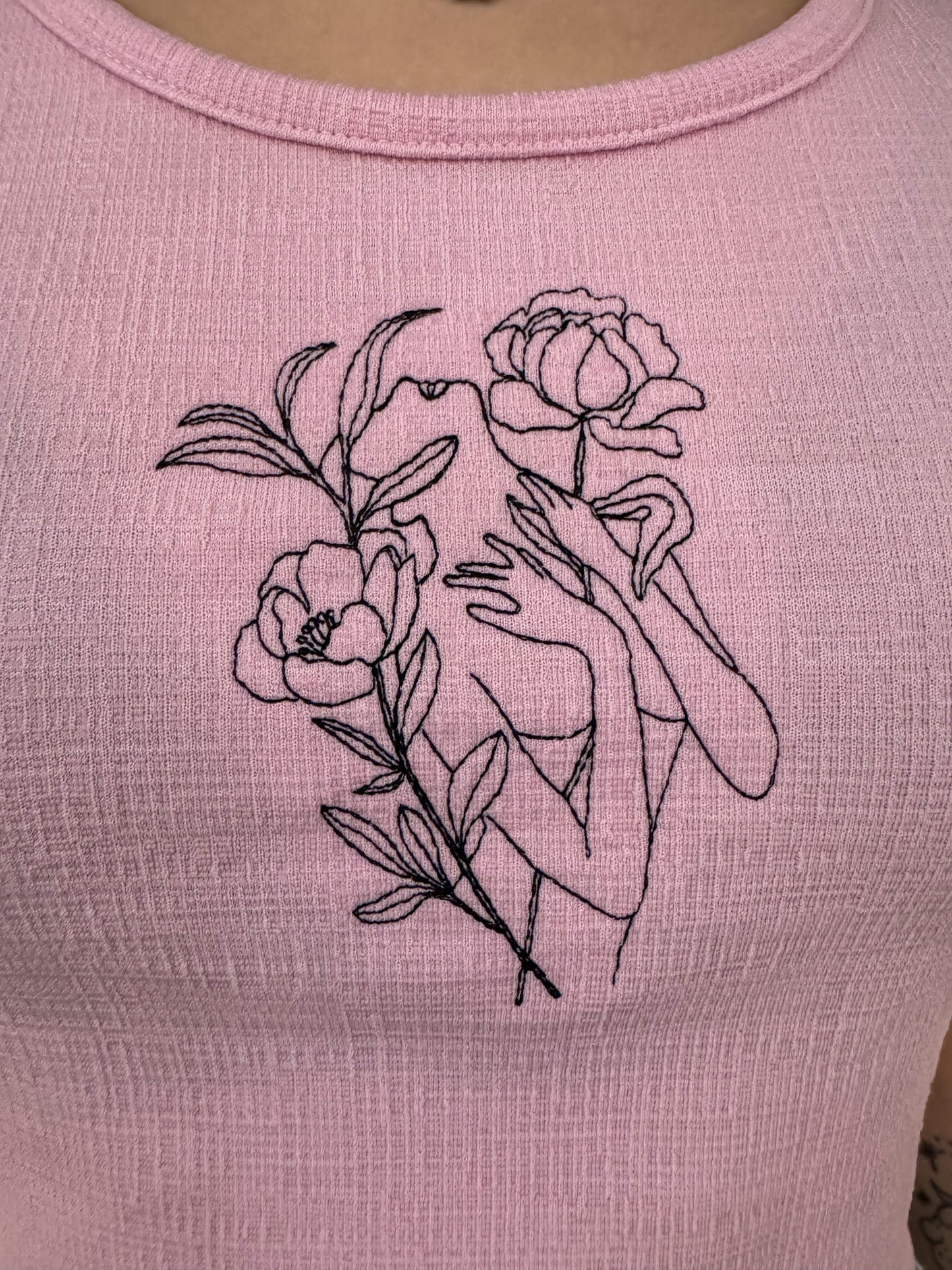 Floral Woman Pink Cropped Tank L