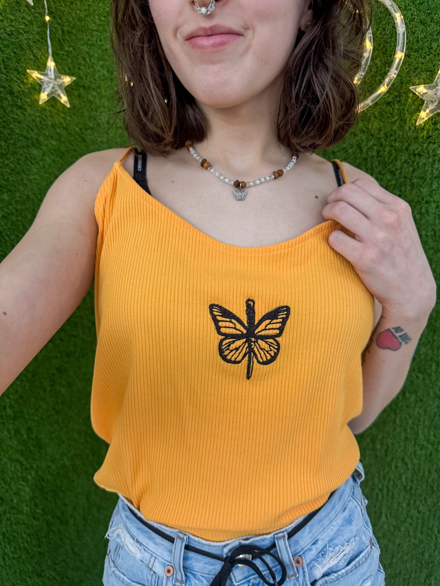 Orange Butterfly Tank Bodysuit 2XL
