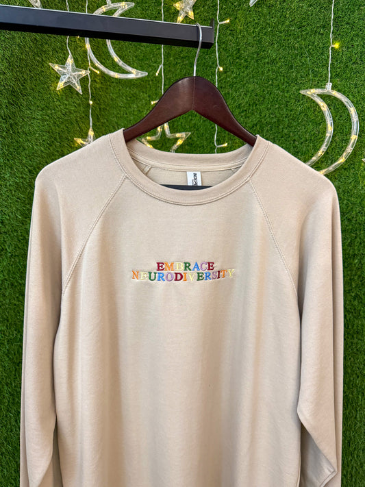 Embrace Neurodiversity Khaki Lightweight Crewneck XL