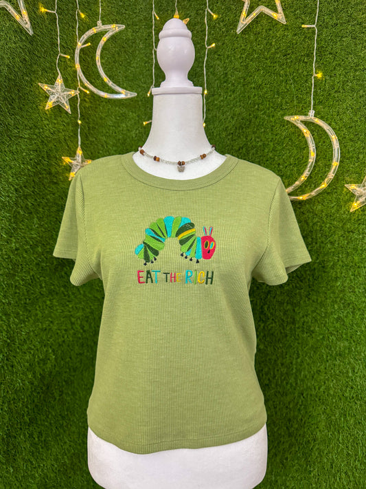 Eat The Rich Caterpillar Green Baby Tee XL