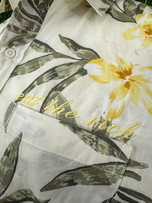 Eat The Rich Floral Button Up T-Shirt XS