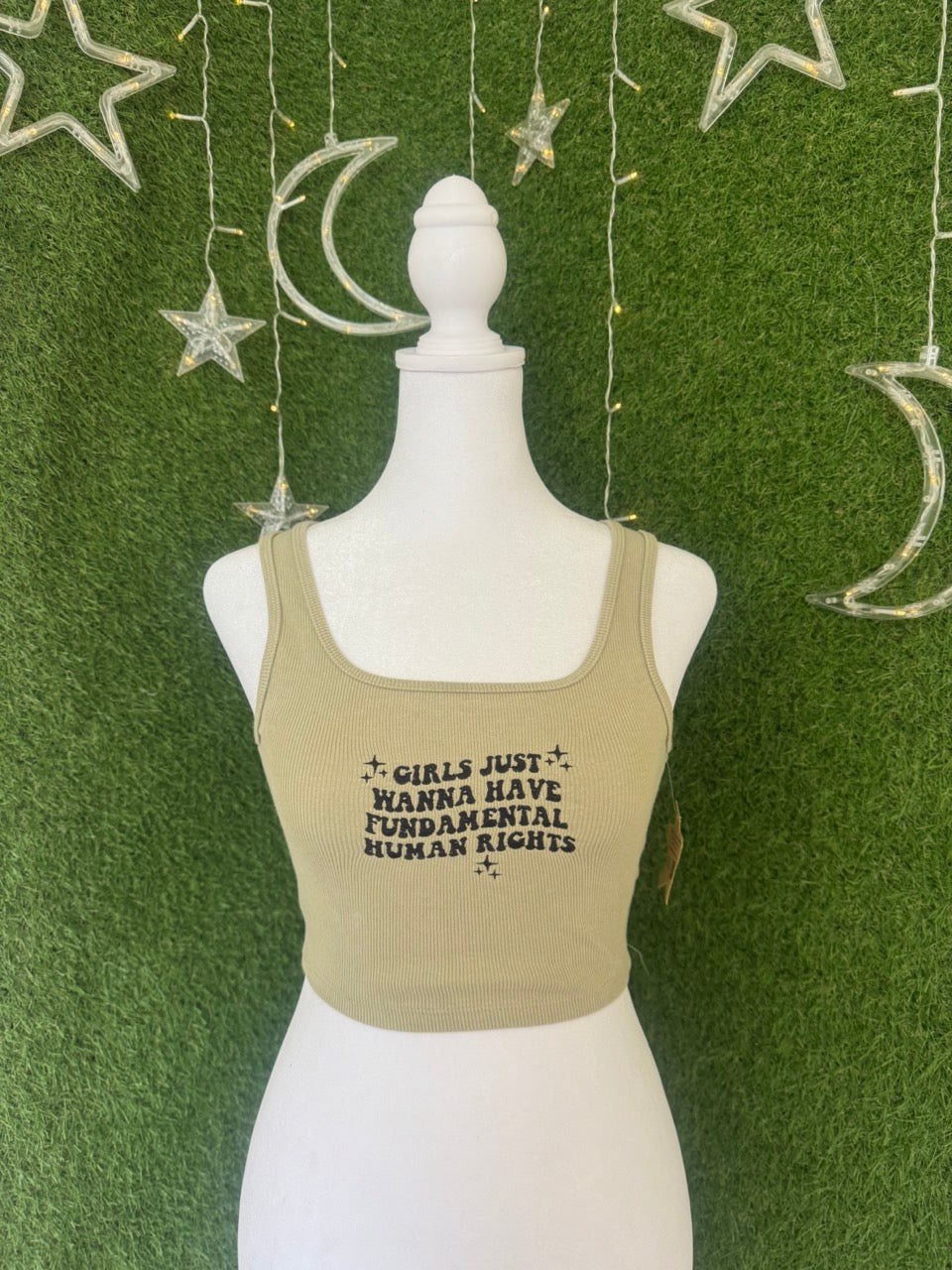 Girls Just Wanna Have Fundamental Human Rights Green Cropped Tank XS