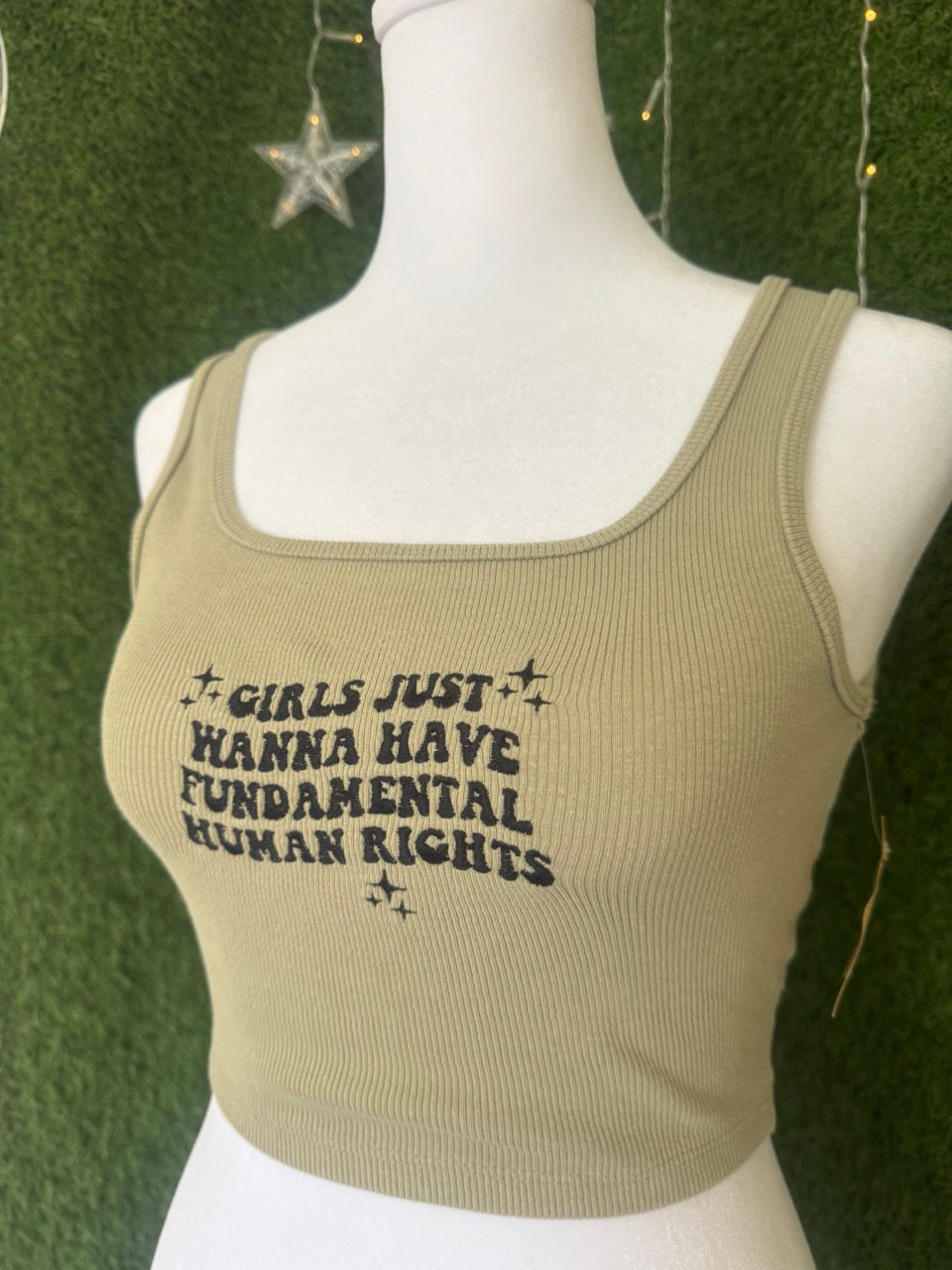 Girls Just Wanna Have Fundamental Human Rights Green Cropped Tank XS