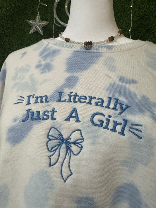 Literally Just a Girl Blue Tie Dye Cropped Crewneck XL