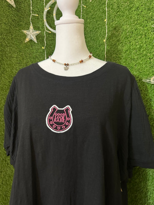 Good Luck Babe Black Puffed Sleeve Tee 3XL