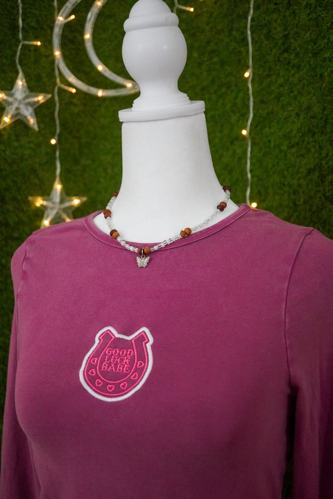 Good Luck Babe Magenta Cropped Long Sleeve XS