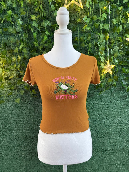Mental Health Matters Brown Ribbed Tee S