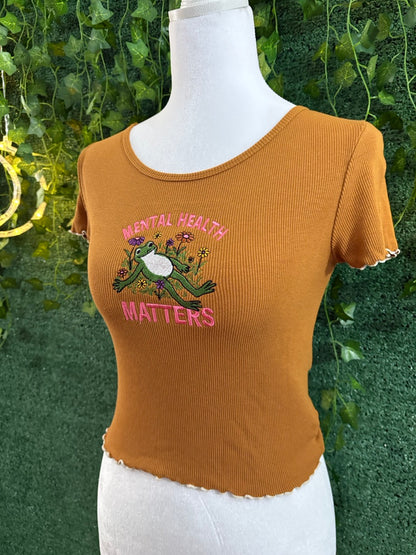 Mental Health Matters Brown Ribbed Tee S