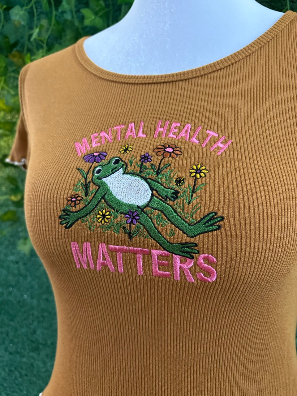 Mental Health Matters Brown Ribbed Tee S