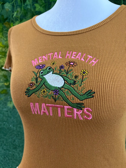 Mental Health Matters Brown Ribbed Tee S