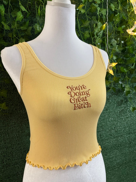 You're Doing Great Yellow Cropped Tank S