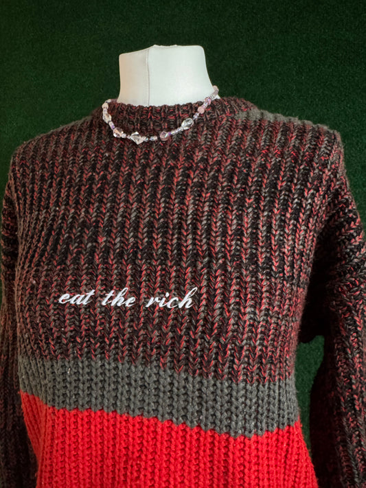 Eat The Rich Red and Grey Sweater M