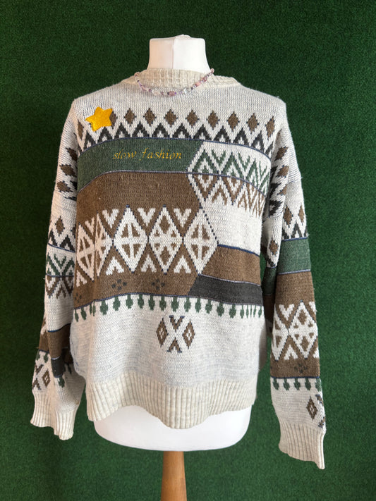 Slow Fashion Funky Brown and Green Sweater M