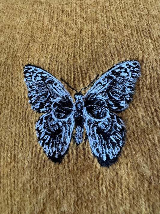 Skull Butterfly Mustard Yellow Sweater XL