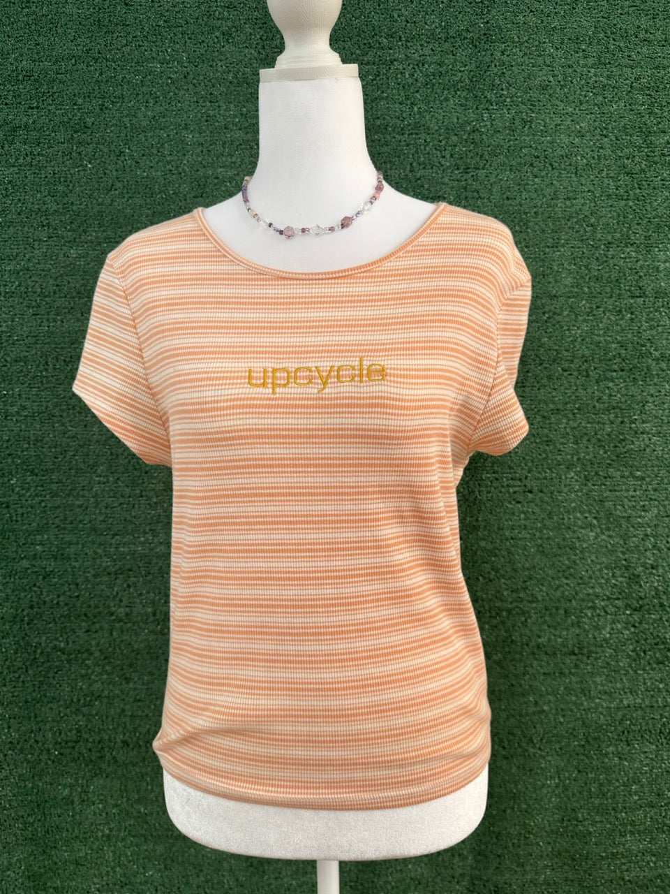 Upcycle Orange Striped Baby Tee L