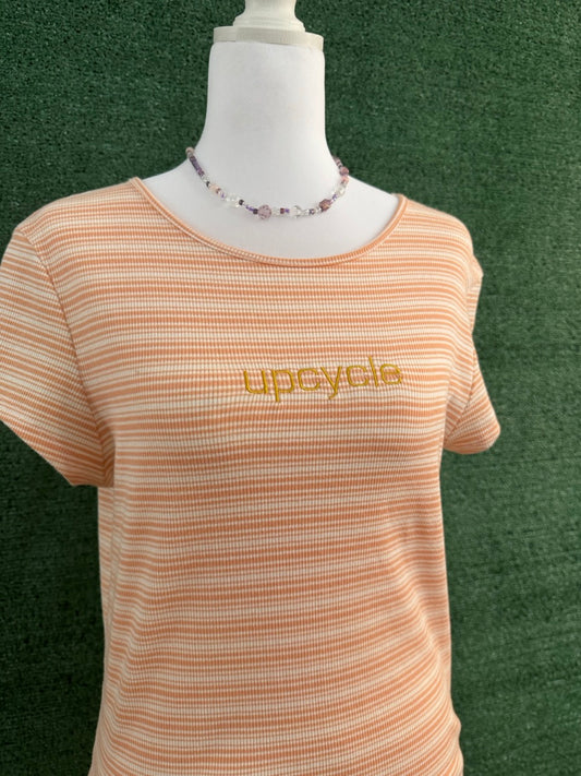 Upcycle Orange Striped Baby Tee L