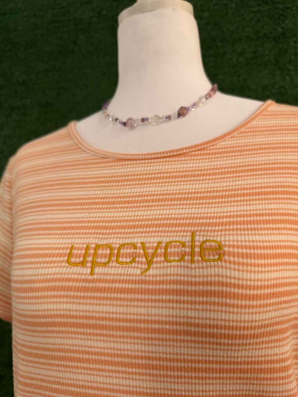Upcycle Orange Striped Baby Tee L