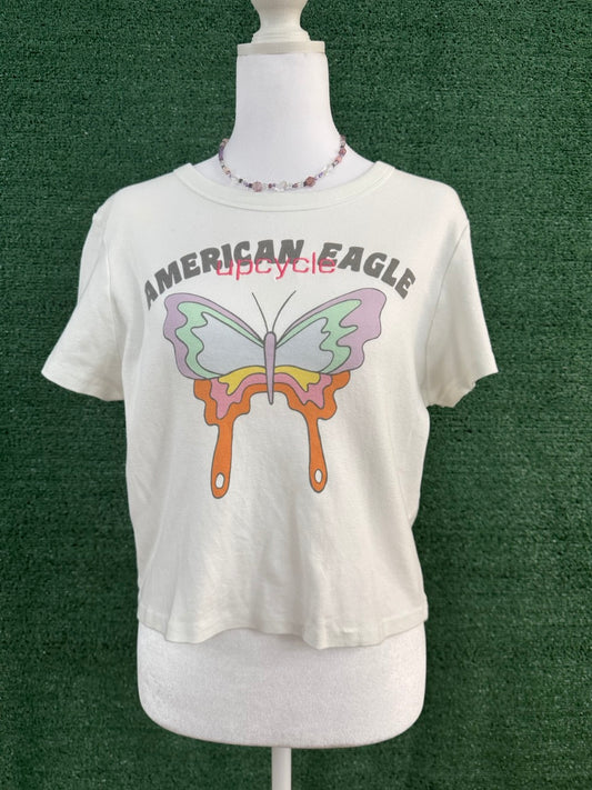 Upcycle White Butterfly Cropped Baby Tee 2XL