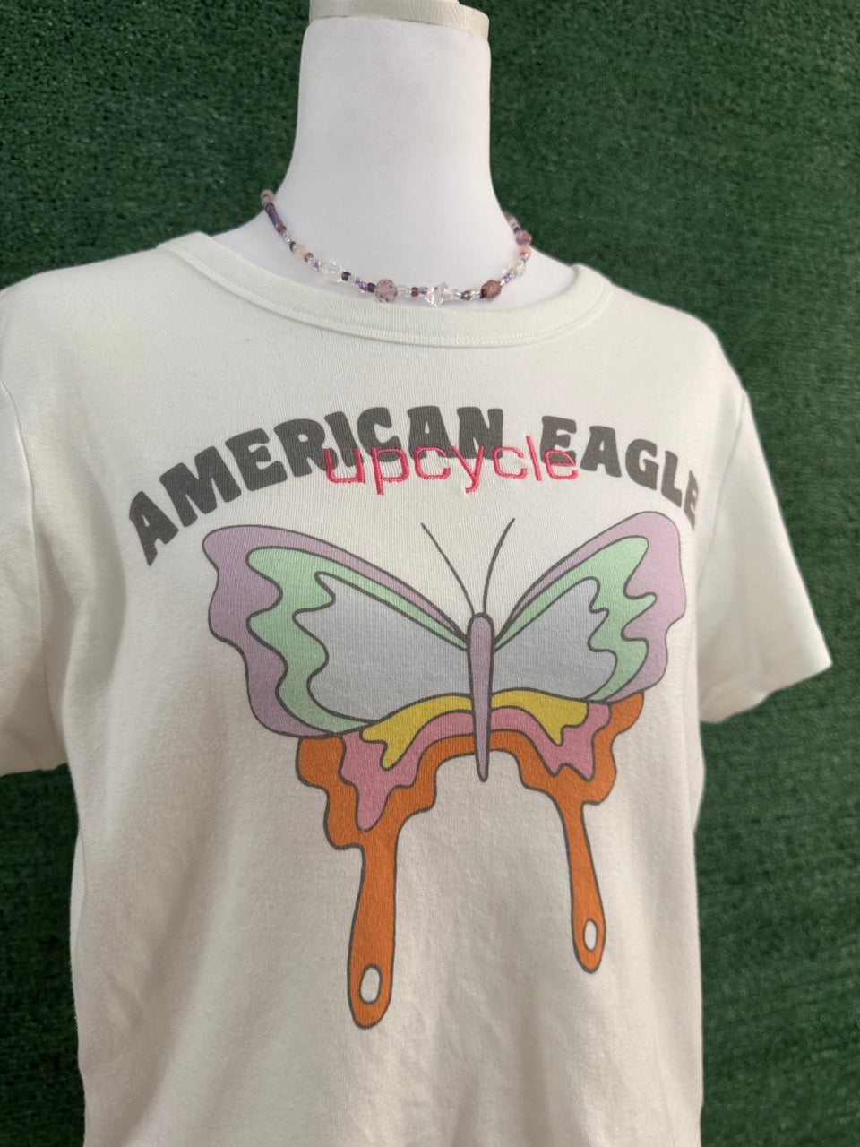Upcycle White Butterfly Cropped Baby Tee 2XL