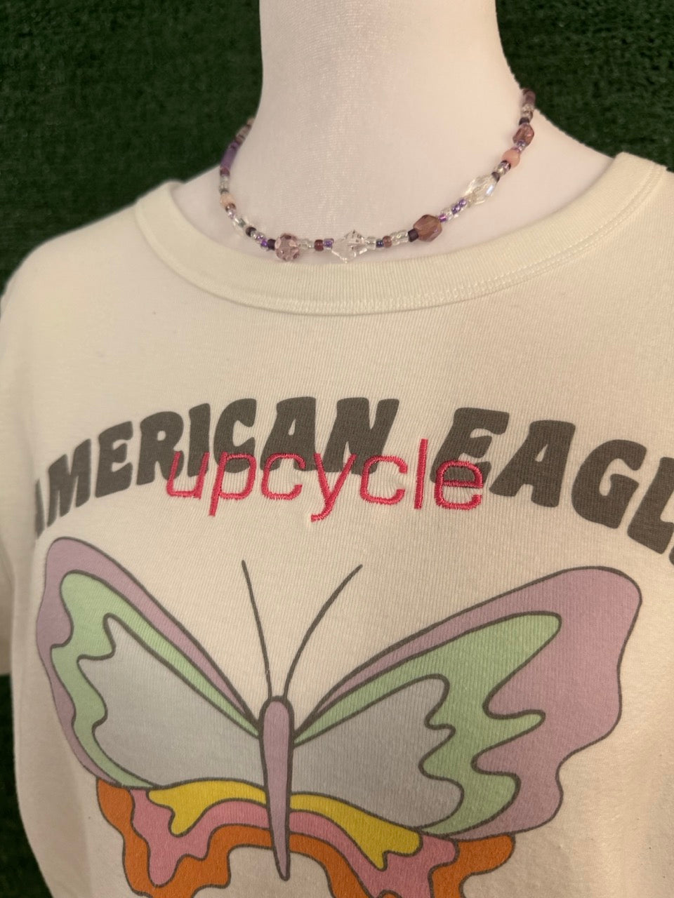 Upcycle White Butterfly Cropped Baby Tee 2XL