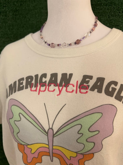 Upcycle White Butterfly Cropped Baby Tee 2XL
