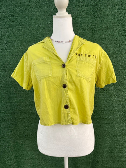 Tax the 1% Chartreuse Cropped Button Up XS