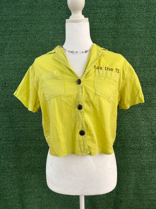 Tax the 1% Chartreuse Cropped Button Up XS
