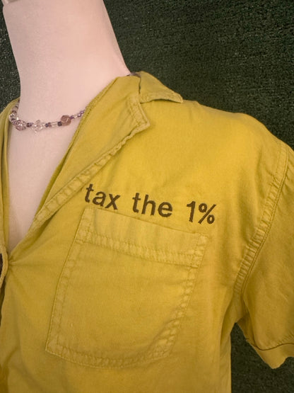 Tax the 1% Chartreuse Cropped Button Up XS