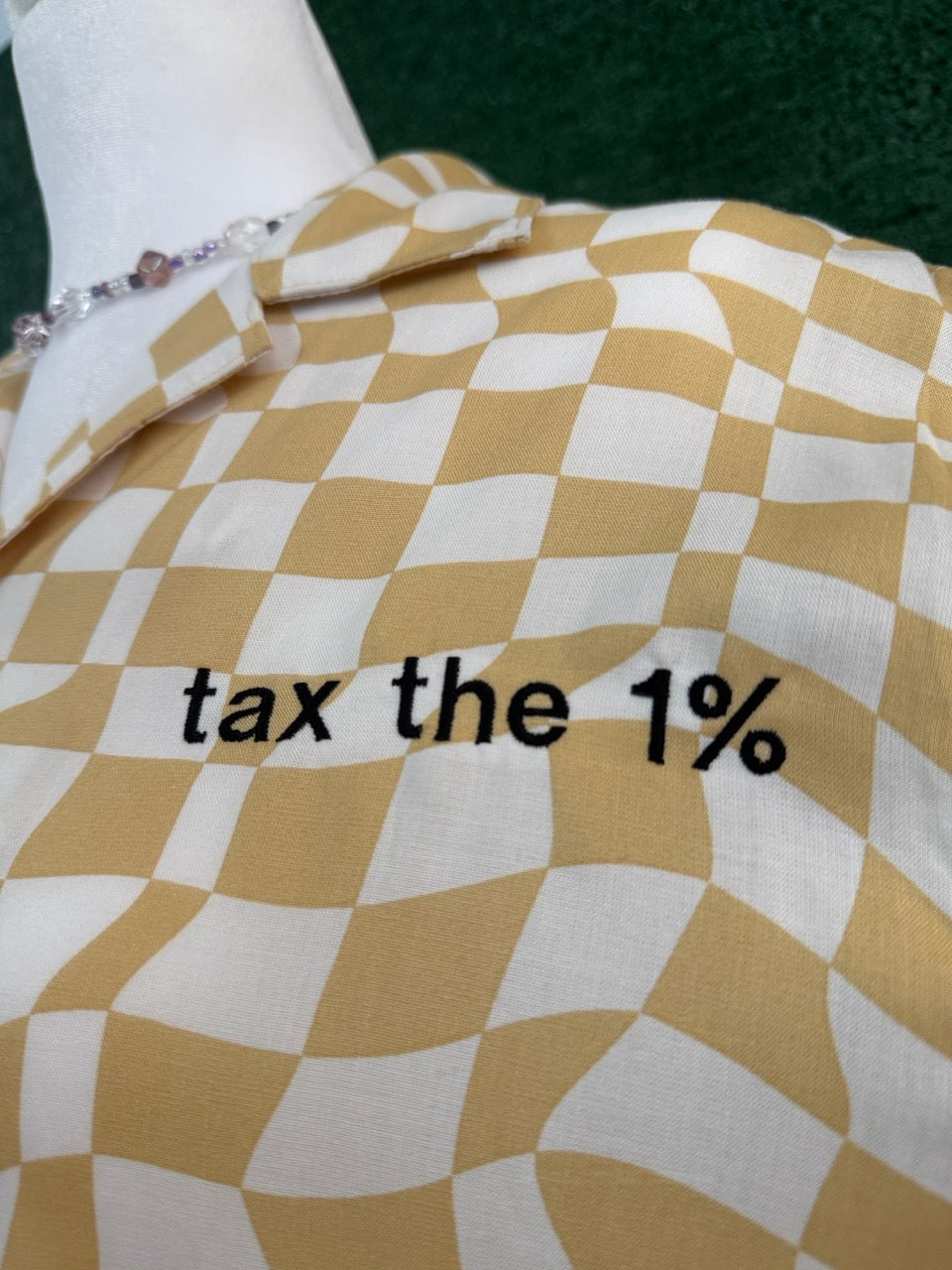 Tax the 1% Yellow Checkered Button Up S