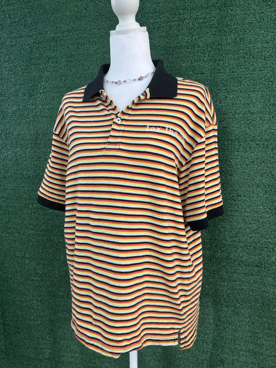 Tax the 1% Colorful Striped Polo Tee M
