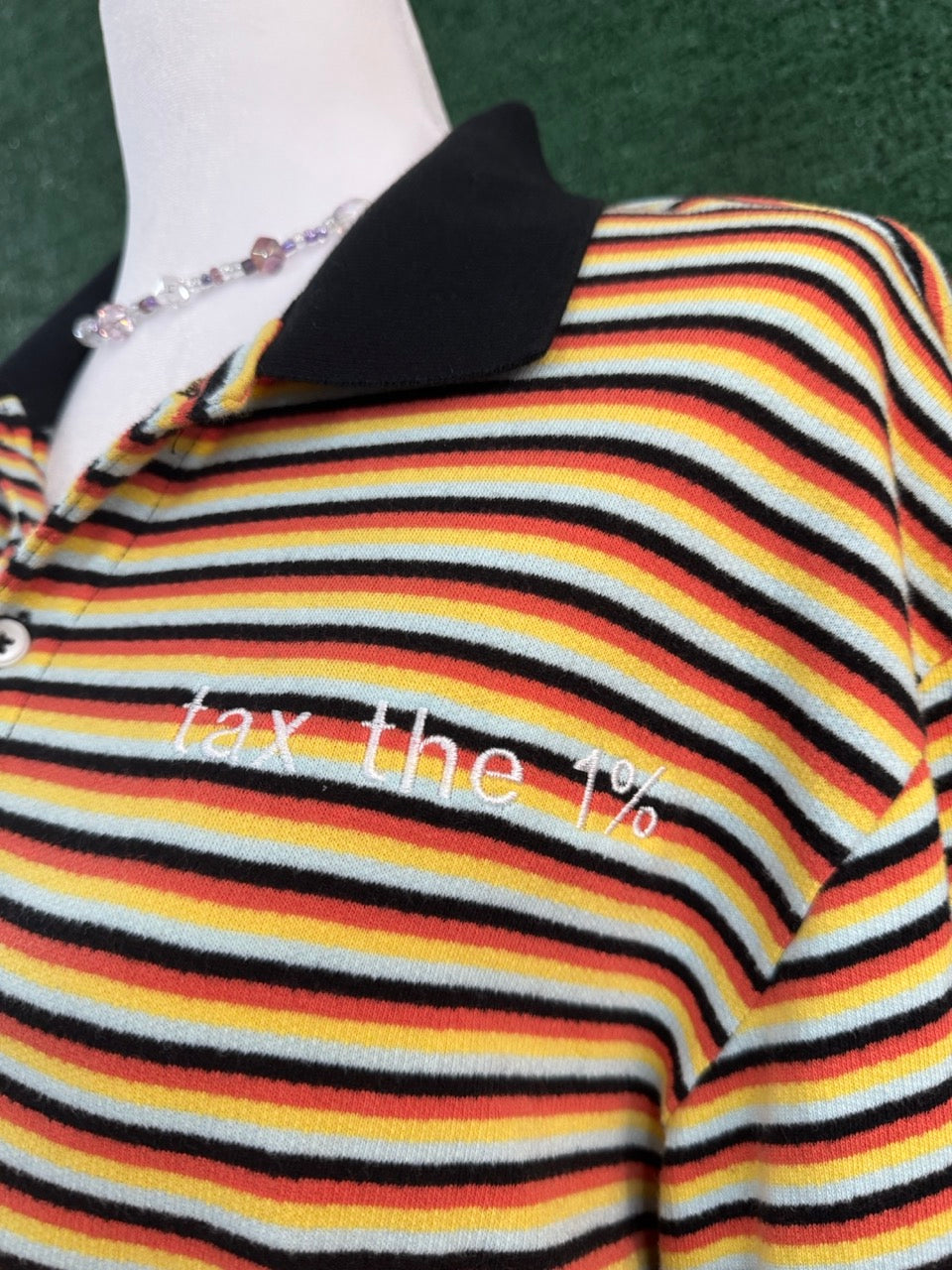 Tax the 1% Colorful Striped Polo Tee M
