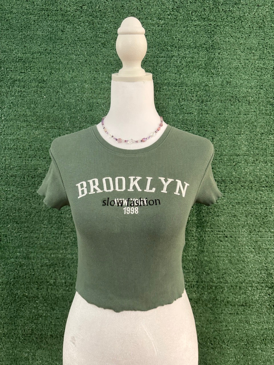 Slow Fashion Green Cropped Baby Tee S