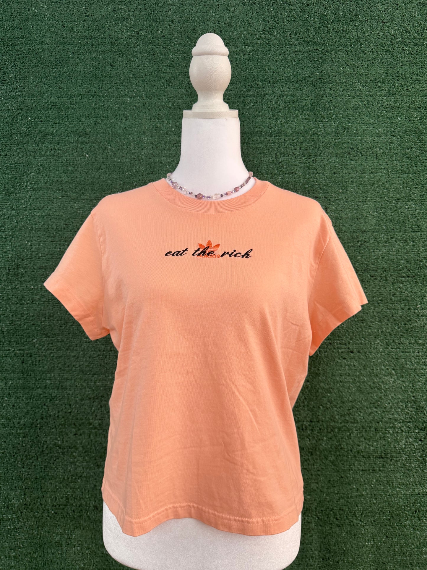 Eat the Rich Adidas Salmon Cropped Baby Tee XL