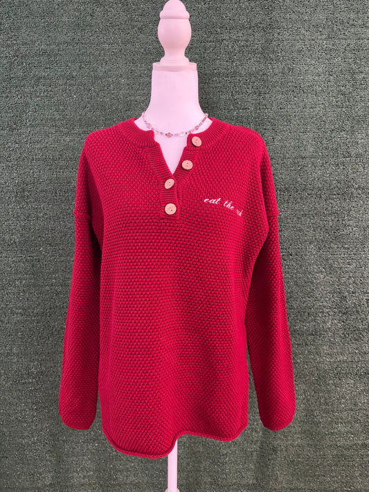 Eat the Rich Burgundy Button Up V-Neck Sweater M