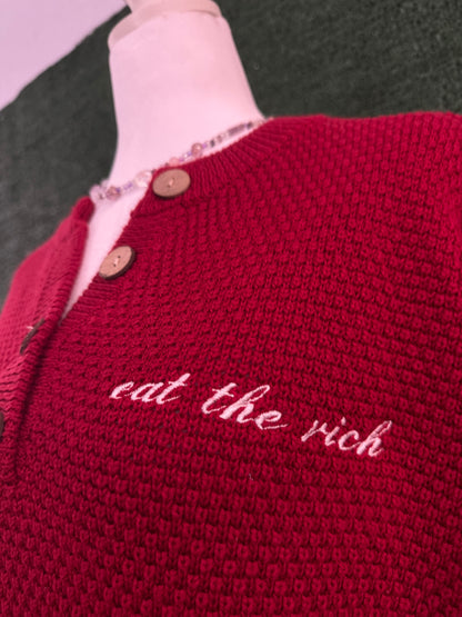Eat the Rich Burgundy Button Up V-Neck Sweater M