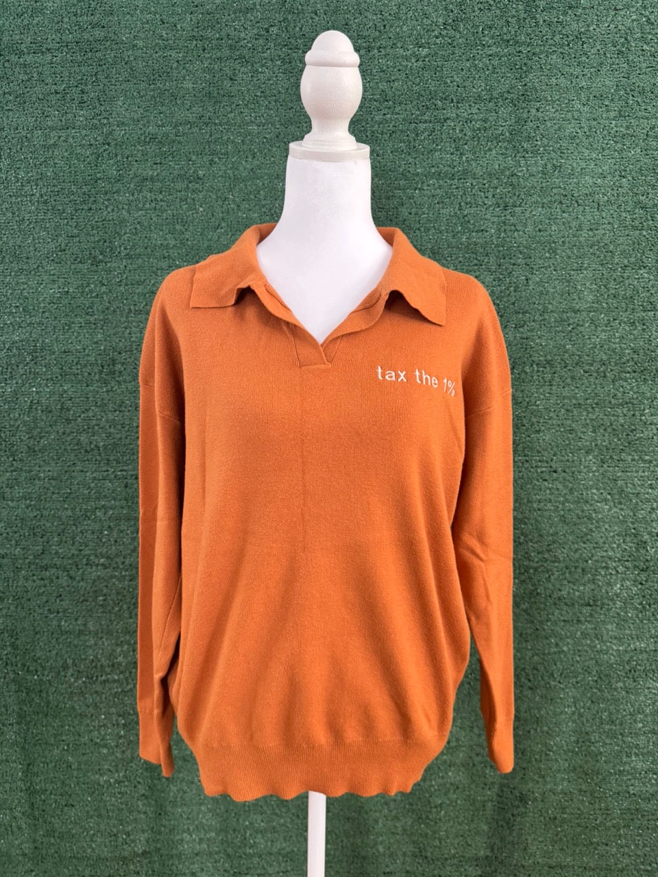 Orange Collared V-Neck Long Sleeve L