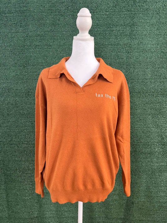 Orange Collared V-Neck Long Sleeve L