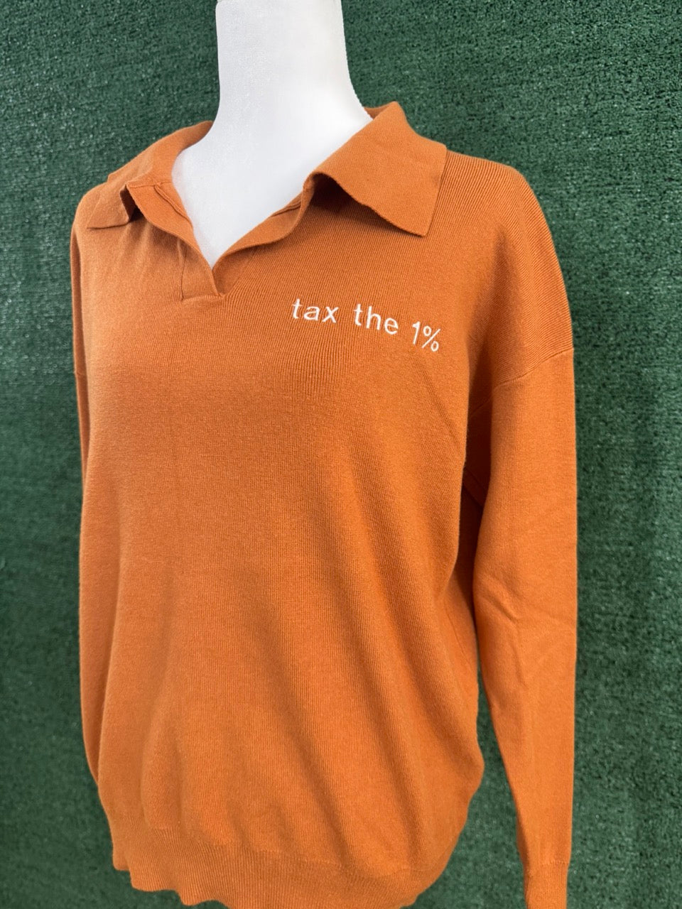 Orange Collared V-Neck Long Sleeve L