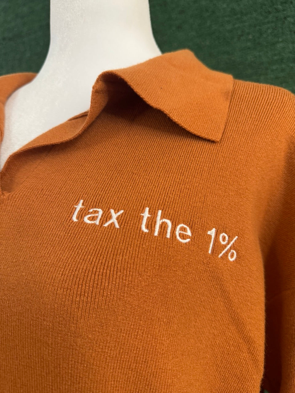 Orange Collared V-Neck Long Sleeve L